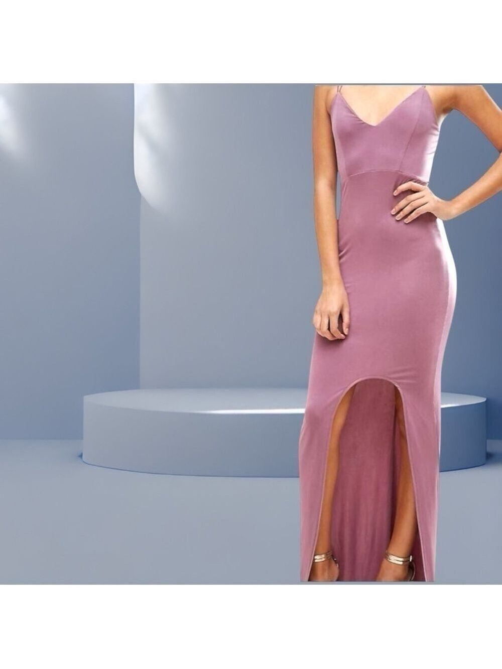 ASOS Babydoll Cami Maxi Dress Bodycon Curved Split Lilac Mean Girls Y2K 90s US 6 - Picture 3 of 13